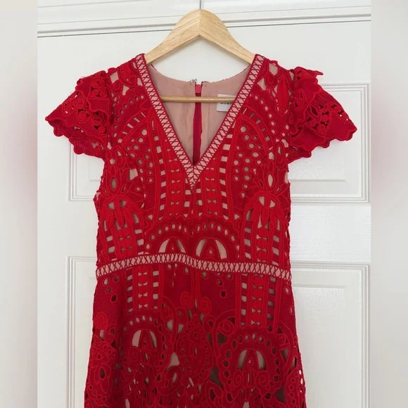 Adelyn Rae Red Lace Midi Dress, size S, NWT - Picture 4 of 11